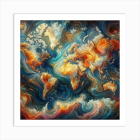 Abstract World Map 5 Art Print