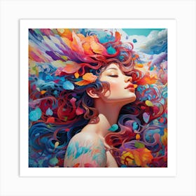 Colorful Woman With Colorful Hair - Unique Art Print
