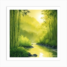 A Stream In A Bamboo Forest At Sun Rise Square Composition 308 Art Print