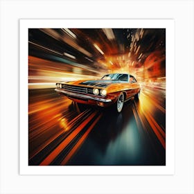 Speeding Car At Night Art Print