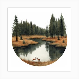 Deer By The Pond Art Print