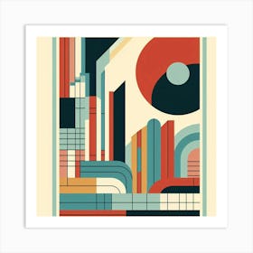Retro Inspired Geometric Abstract Art With Bold Colors And Clean Lines, Style Mid Century Modern Art 3 Art Print