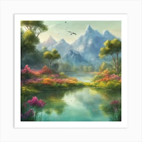 19853 Beautiful Landscape With Green Terrain And Mountai Xl 1024 V1 0 Art Print