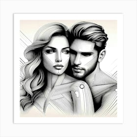 Young Couple - Abstract Line Art Illustration 268 Art Print