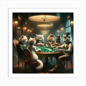 Cats Playing Poker  Art Print