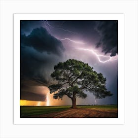 Lightning Over A Tree Art Print