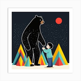 Bear And Little Boy Art Print