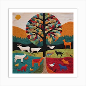American Quilting Inspired Folk Art with bold Tones, 1235 Art Print