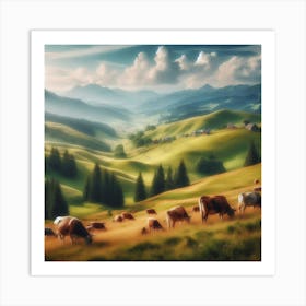 Cows Grazing In The Mountains 1 Art Print