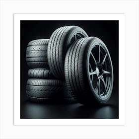 Tyres On Black Background Art Print