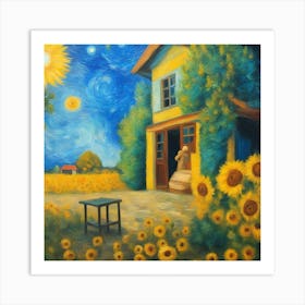 Urlaubsende, Sonnenblumen und schönes Landhaus waren perfekt. Möchtest du die Adresse Art Print