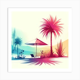 Beach Scene With Palm Trees Art Print