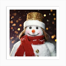 Firefly Cheerful Snowman Peeking With Festive Sparkles 76835 (2) Art Print