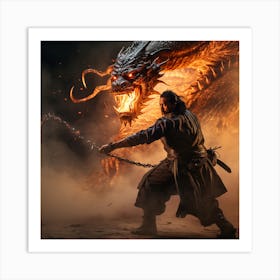 Man Fighting A Dragon Art Print