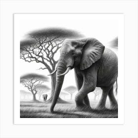 Elephant In charcoal drawing Art Print