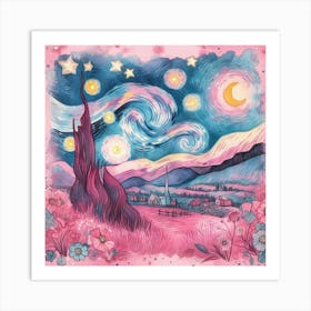 Starry Night In Pink And Blue Art Print