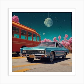 Car And A Bus Art Print