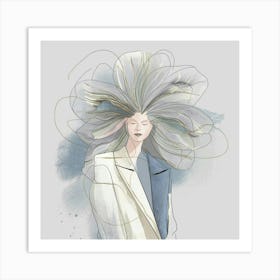 Illustration Of A Woman With Long Hair Art Print
