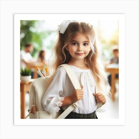 Cute Little Girl In School Uniform Art Print