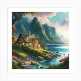 Cottage By The Lake Art Print