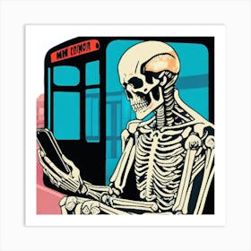 Skeleton On A Bus Art Print