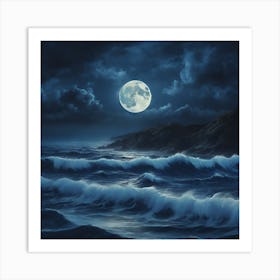 Full Moon Over The Ocean Art Print