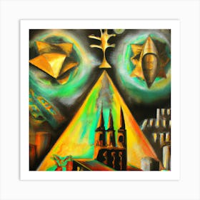 Abstract Oil Painting, Egypt Ufo Art Print