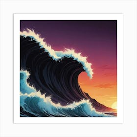 Big Wave At Sunset Art Print