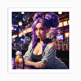 Anime Girl With Purple Hair 1 Art Print