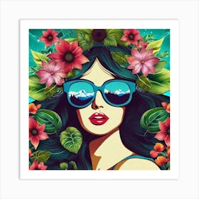 Girl With Flowers In Her Hair 1 Art Print