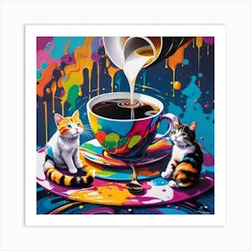 Cats And Coffee Art Print