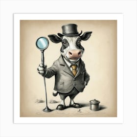 Cow With Magnifying Glass Art Print