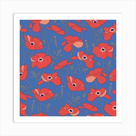 Red poppy on blue Art Print