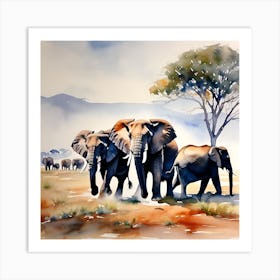 Elephants In The Savannah Art Print