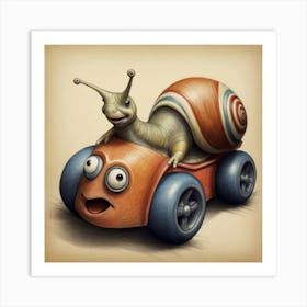 Snail In A Car Art Print