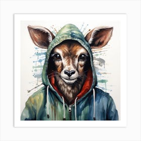 Watercolour Cartoon Kudu In A Hoodie Art Print