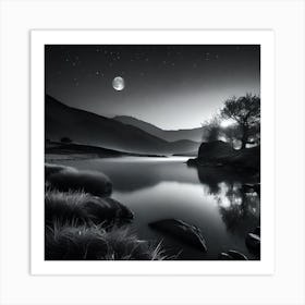 Moonlight Over Lake 2 Art Print