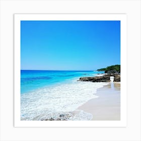 Crystal Clear Turquoise Waters Gently Lap Upon A Sun Drenched Undisturbed Sandy Beach With A Prist 2 1 Art Print