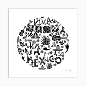 Black And White Doodle Viva Mexico Art Print