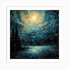 Chiaroscuro Waves: Black and White Serenity with Golden Touch Art Print