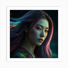 Girl With Colorful Hair 4 Art Print