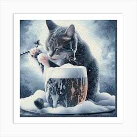 BEER BATHING CAT Art Print