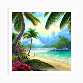 Palm Trees On The Beach Art Print