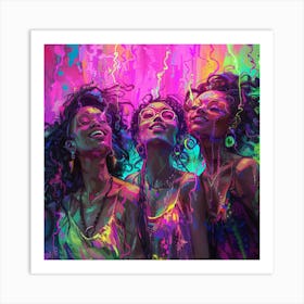 Three Girls In Neon Art Print