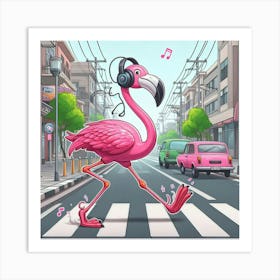 Flamingo Walking On The Street Art Print