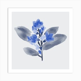 Blue Abstract Watercolor Flowers 2 Art Print