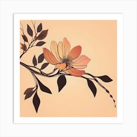 Branch With Brown & Orange Flower Art Print