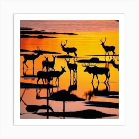 Deer At Sunset Art Print