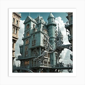 Steampunk Resort Tower In City Cubism Style Art Print