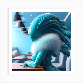 Alien In Coffee Shop 1 Art Print